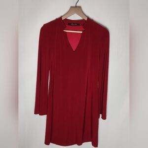 Alex and Ava red long-sleeve dress with a V-neck cutout Xs